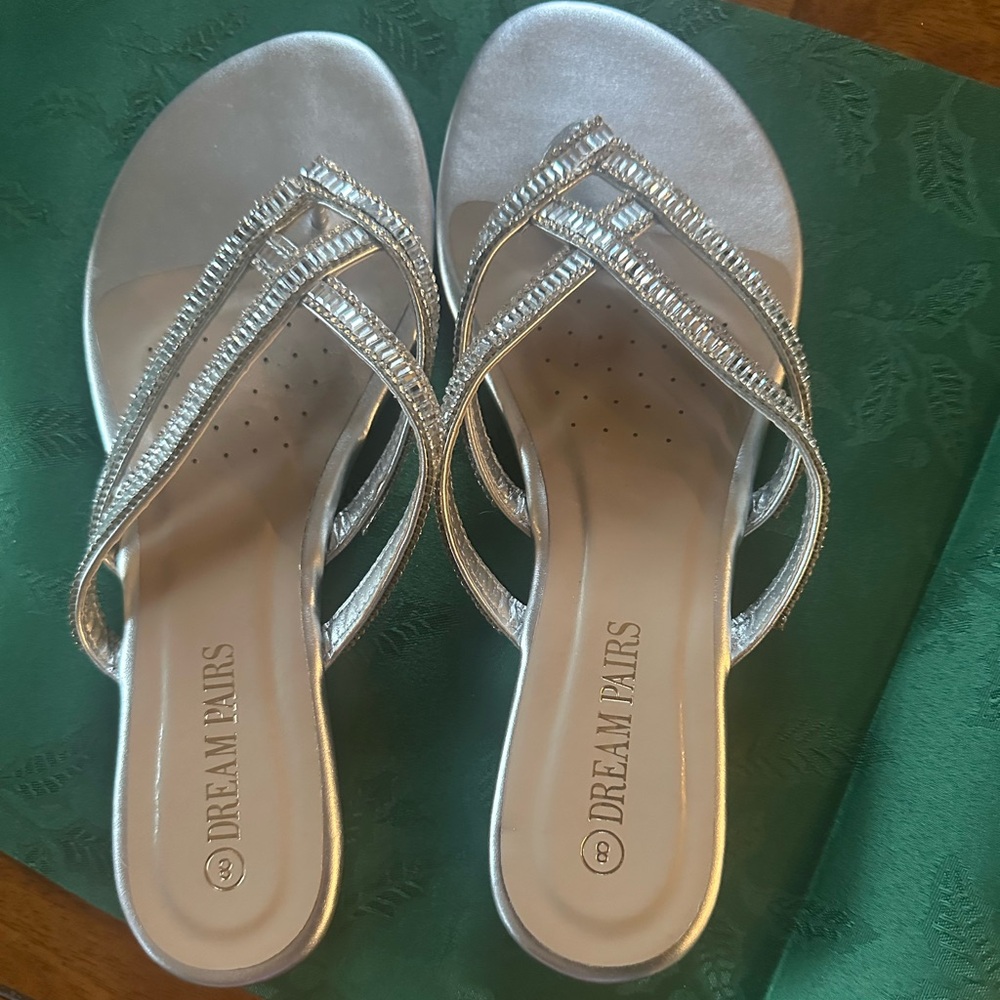 Dream Pairs Women's Silver Strappy Flats